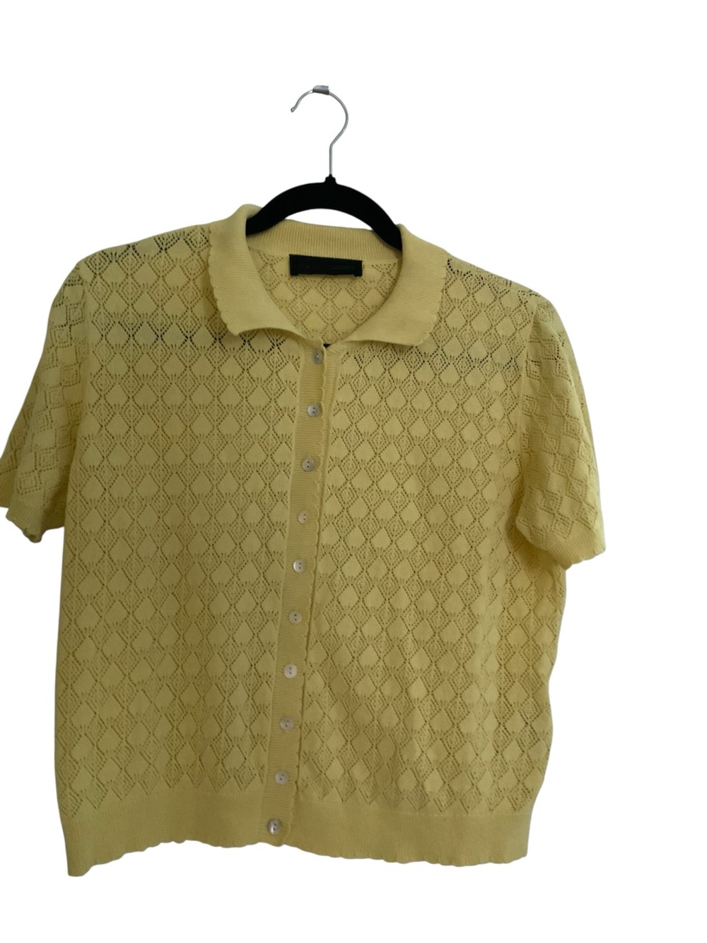 Zara Light Yellow Knit Button-Up Short Sleeve Cardigan MEDIUM